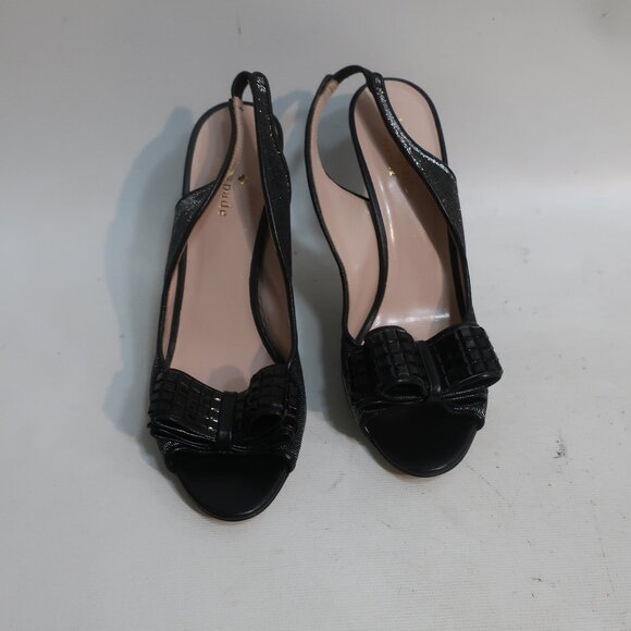 Womens Kate Spade Black Metallic Slingback Sandals W/Bead Bow Tie 7 - Picture 2 of 10